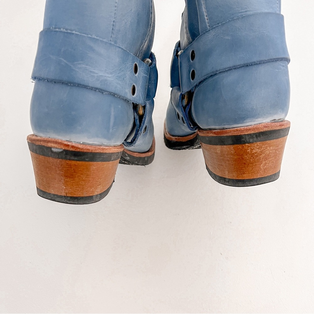RARE Vintage Frye Sky Blue Floral Cutout Stud Harness Boots Size 7.5 - Picture 13 of 13